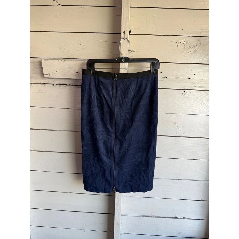 BCBGMAXAZRIA Bess Faux Suede Pencil Skirt Navy Blue Carbon Full Back Zip Small